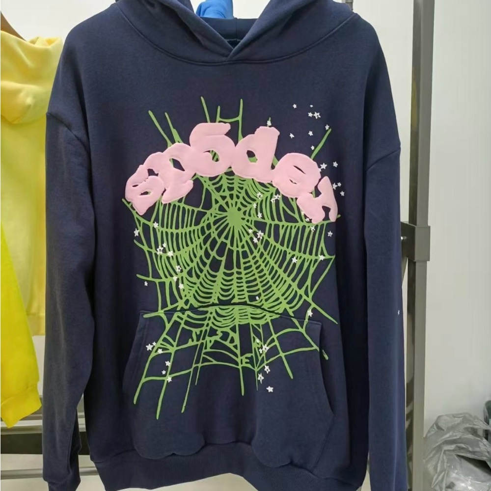 Sp5der WorldWide X Young thug Navy/Pink OG Web Hoodie - New